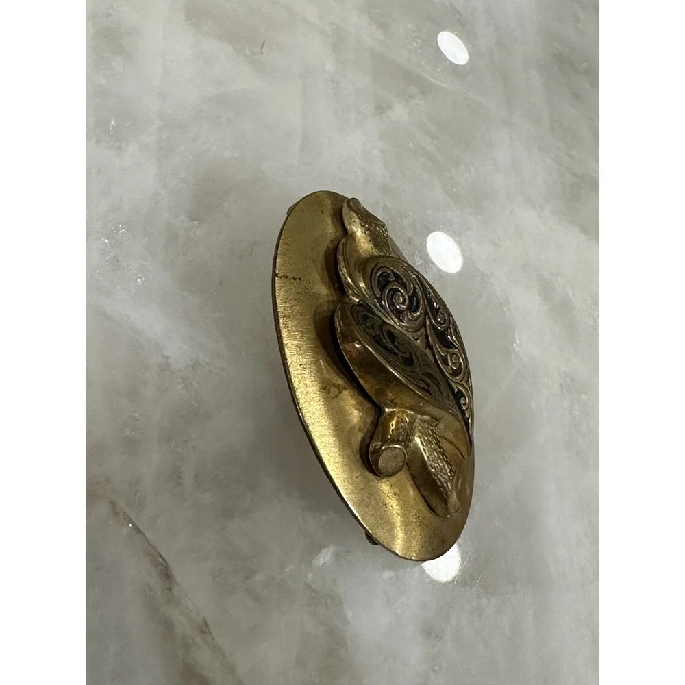 Vintage Victorian Revival Heart Brooch Gold Tone Dimensional